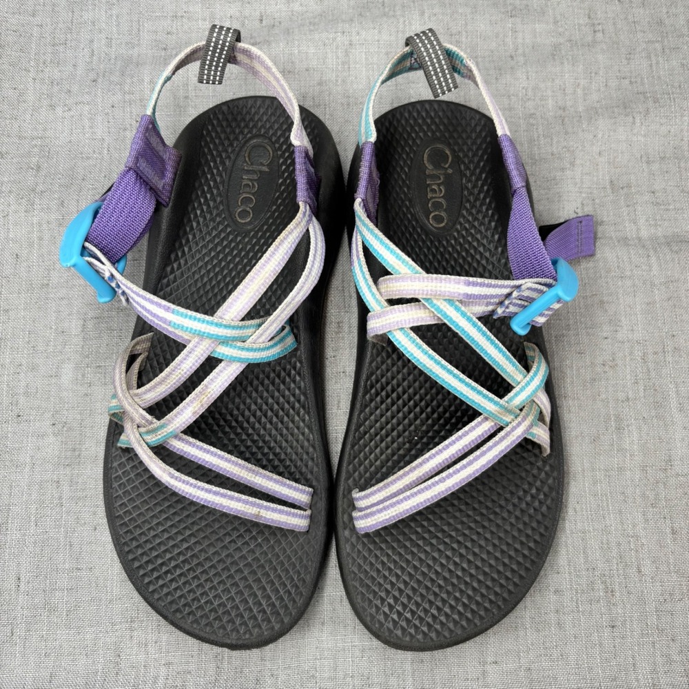 Chaco Kids Z1 Ecotread Strappy Sandals Purple Teal Striped Gorpcore Size 5 - Picture 5 of 11